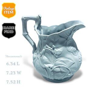 Vista Alegre Biscuit Porcelain Jug w/ Floral Embossed Pattern & Sculpted Handle.